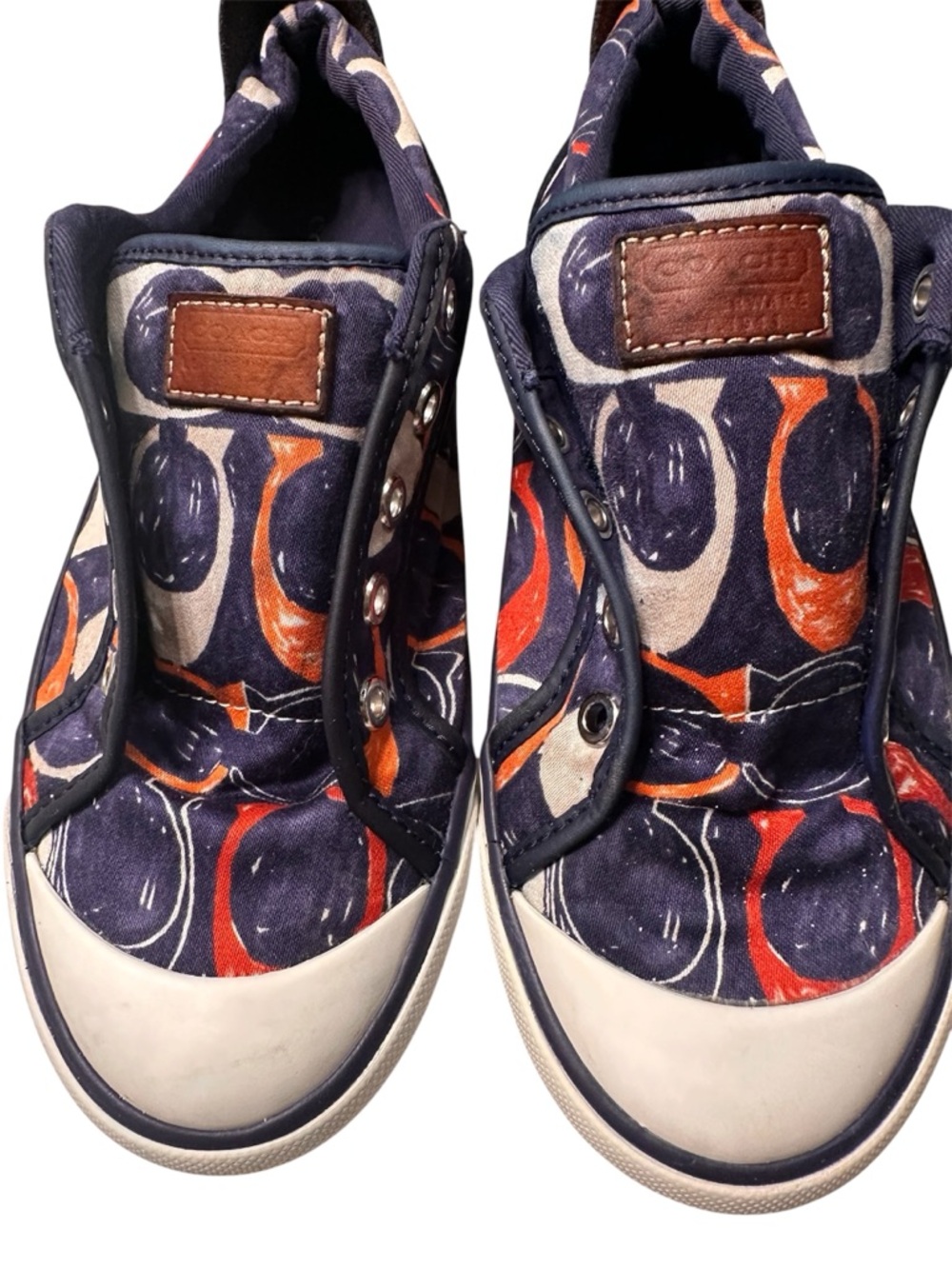 Coach Women’s Barrett Navy and Orange Canvas High-Top Sneakers Size 7.5